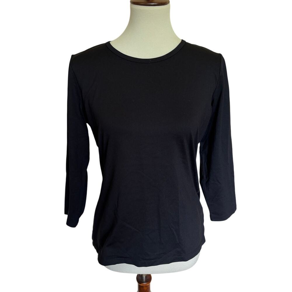 J. McLaughlin 3/4 Sleeve Catalina Cloth Black Stretch Knit Top
